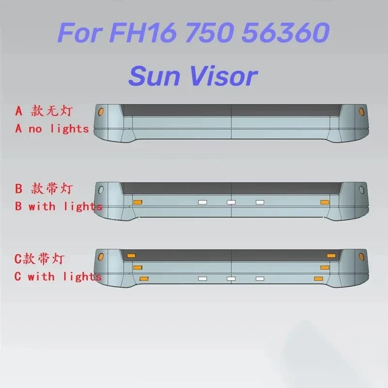 1:14 Scale LED Simulation Sun Visor Roof Decoration for Tamiya RC Truck Tipper VOLVO FH16 750 56360 Car DIY Toy