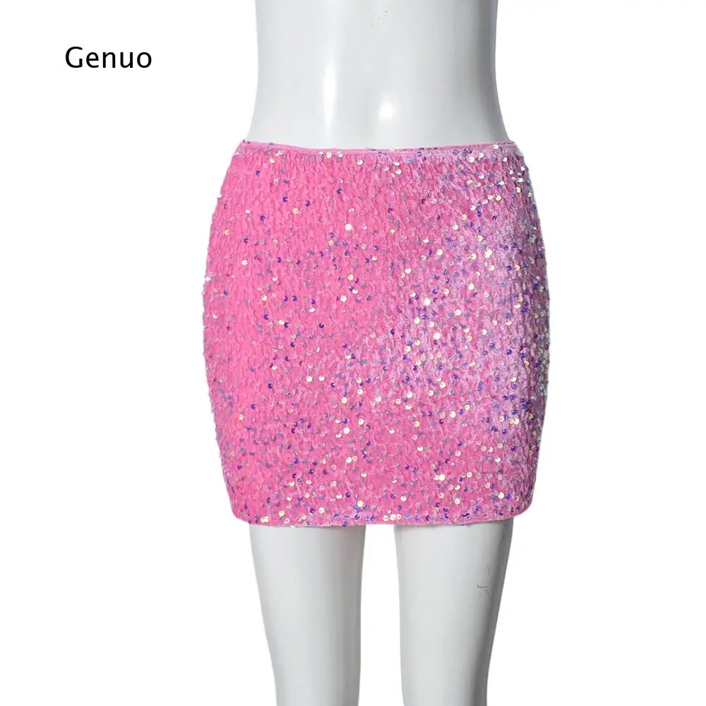 2026 Women Sexy Sequin Embellished Bodycon Mini Skirt Sparkly Short Skirt Summer Party Clubwear
