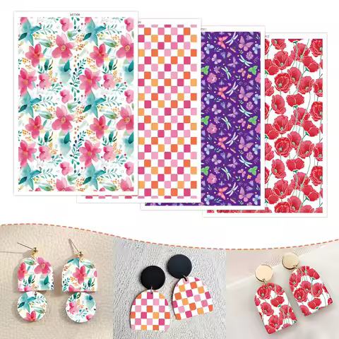 Watercolor Flower Blossom Buttefly Transfer Paper Grid Pattern for Polymer Clay Printing DIY Soft Pottery Earrings Jewelry Tools