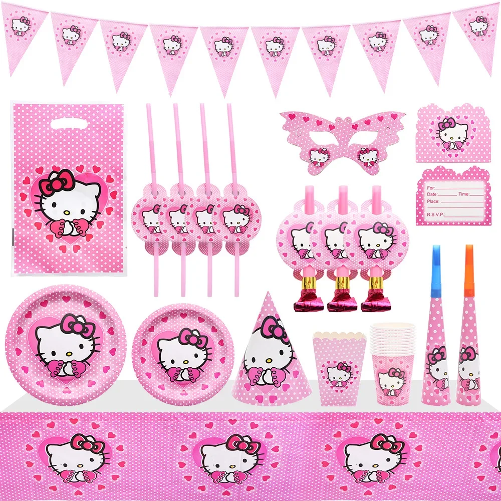 Miniso Anime Stripfiguren Rond Hello Kitty Themafeest Banner Decoratie Kit Kinderen Verjaardagsfeestje Uitnodigingskaart