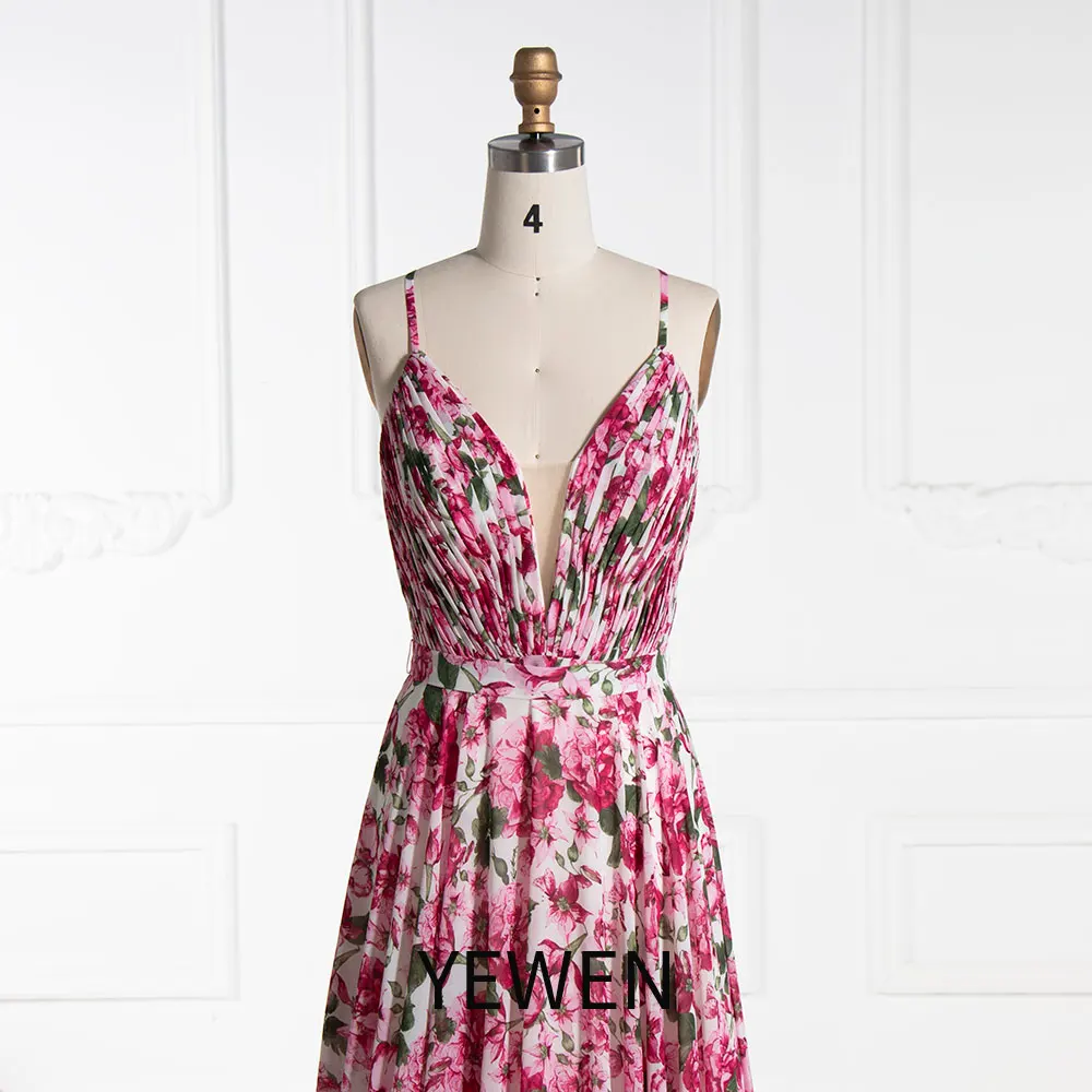 YEWEN YE3003-vestido de fiesta con estampado Floral, traje de fiesta Formal con cuello en V, longitud hasta el suelo, accesorios de fotografía de lujo