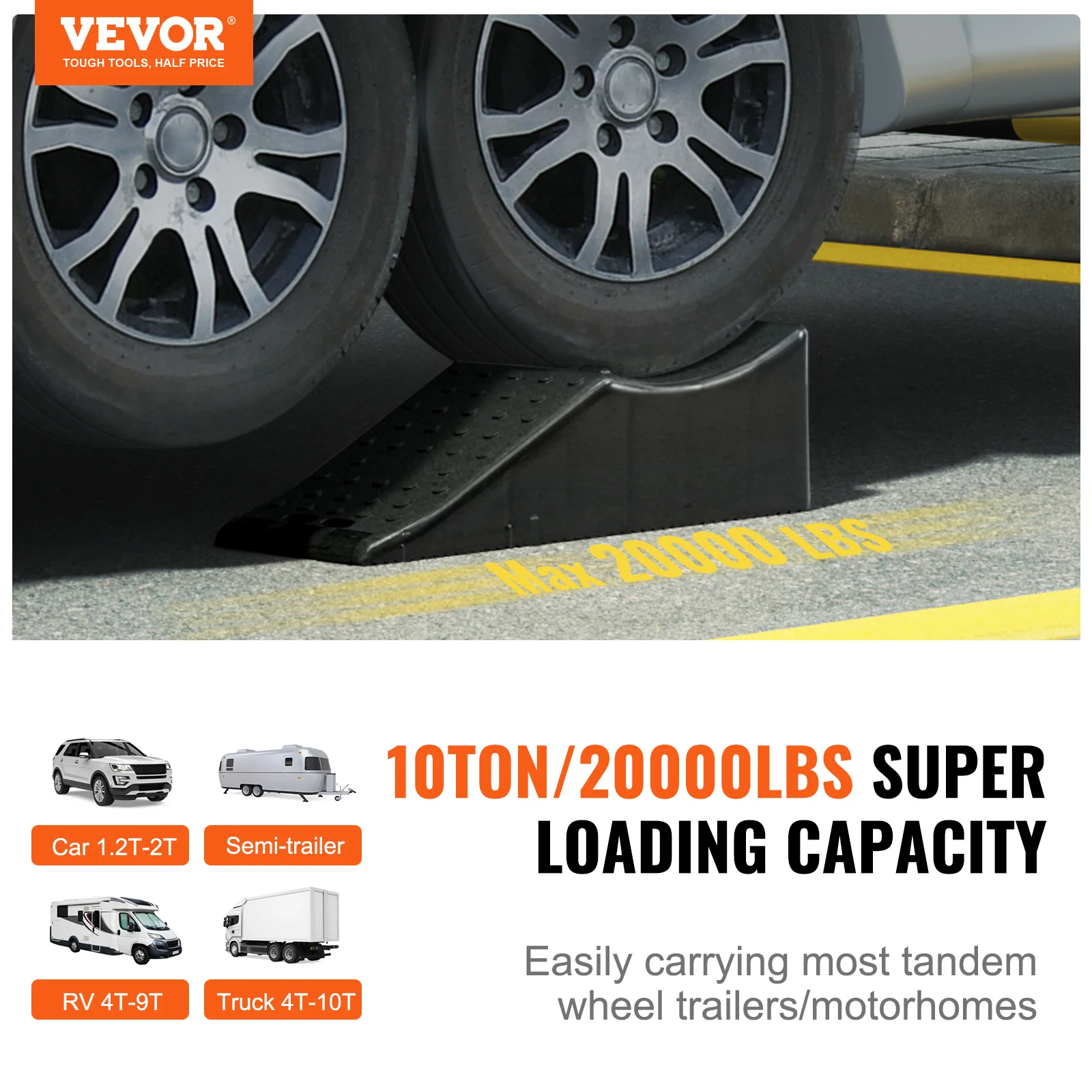 VEVOR 1PC Low Profile Car Ramp, 20000 lbs Loading Capacity Heavy Duty Tire Ramp for Oil Changes Car Lift and Vehicle Maintenance