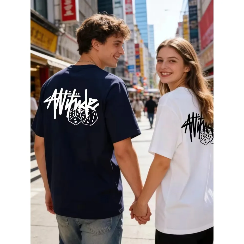 2026 New Trendy Dice Graffiti Couple Graphic T-shirt, Short Sleeve Streetwear Top, Loose Matching Casual Tee