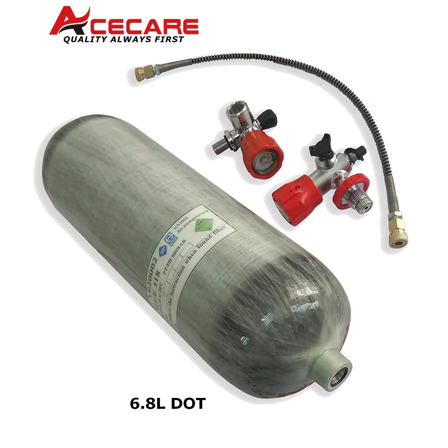 ACECARE High Pressure 6.8L dot Carbon Fiber Tank 4500psi 30mpa 72 cu ft Scuba Filling Station Diving M18 X 1.5 Thread