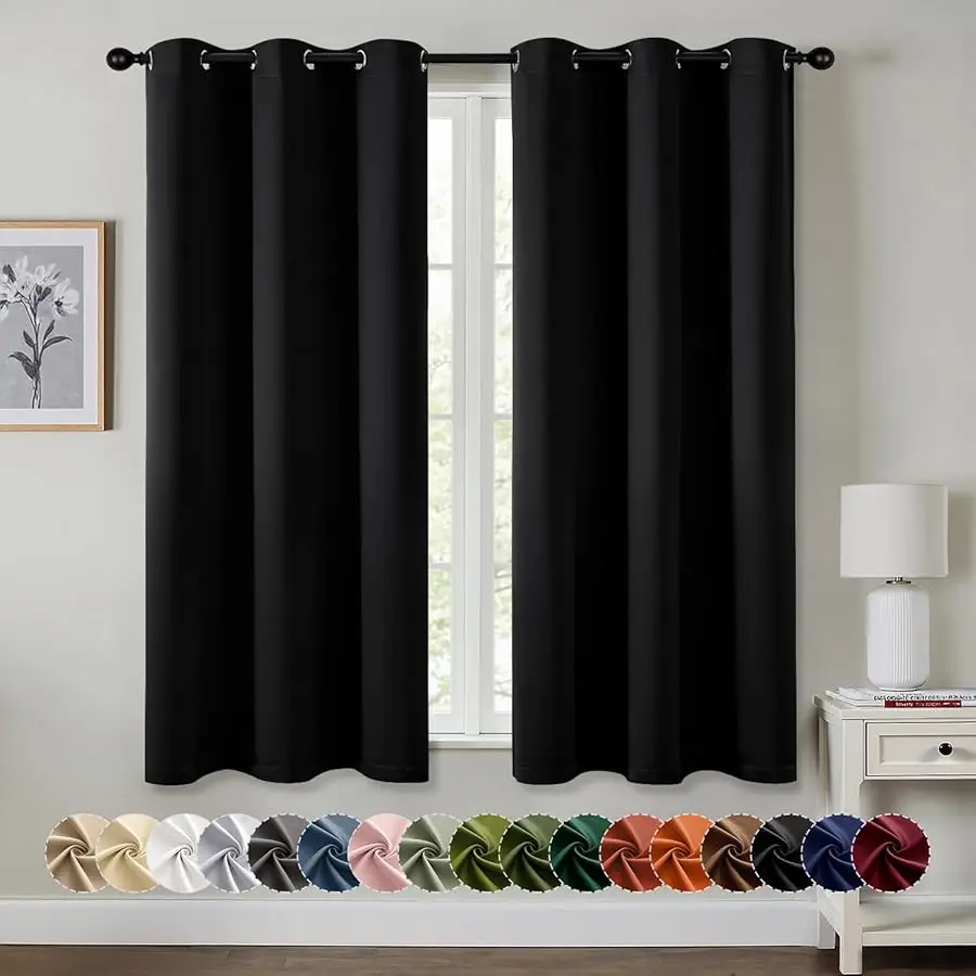 

Black Blackout Curtains for Bedroom Li ing Room 63 Inches Long 2 Panels, Thermal Insulated Room Darkening Drapes Solid Grommet T