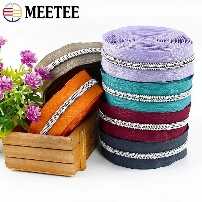 1-10M 5# Meetee Nylon Zipper By Meters Closures Zippers Repair Bag Zip Tape for Clothes Coil Zips Replacement Sewing Accessories