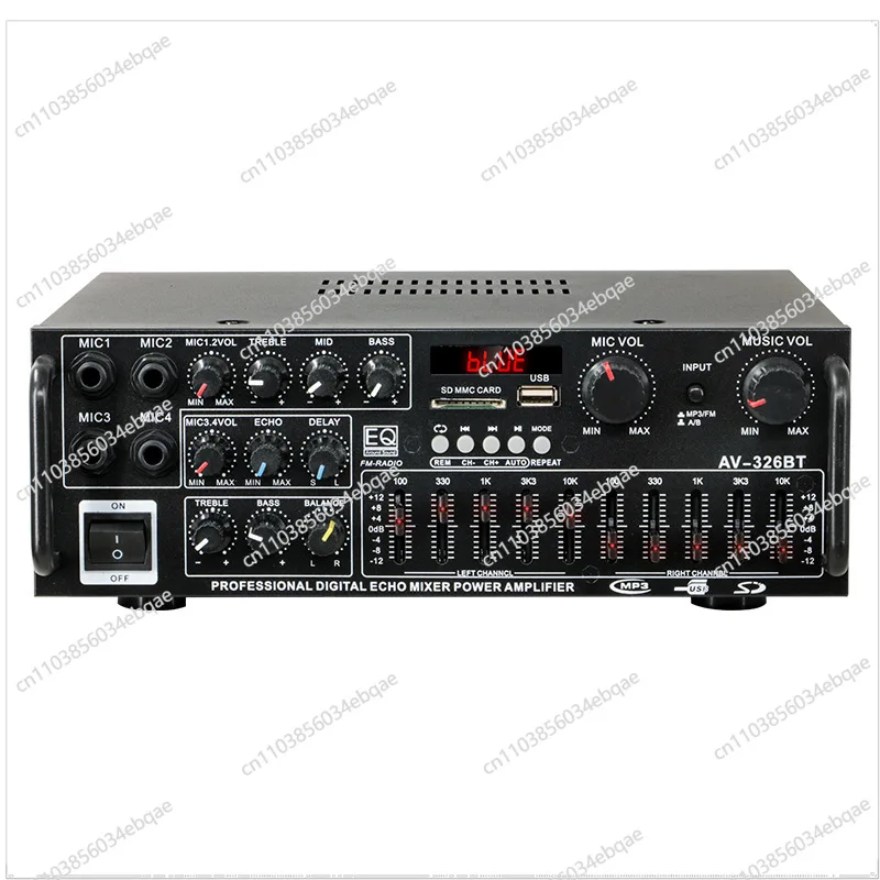 High-power household power amplifier 12V220V Bluetooth EQ equalizer Car outdoor Karaoke dual-purpose power amplifier