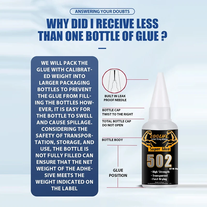 LOOLIFL1-5pcs 502 Super Glue Instant Quick-drying Cyanoacrylate Adhesive Leather Rubber Wood Metal Strong Bond Liquid Glue Tool