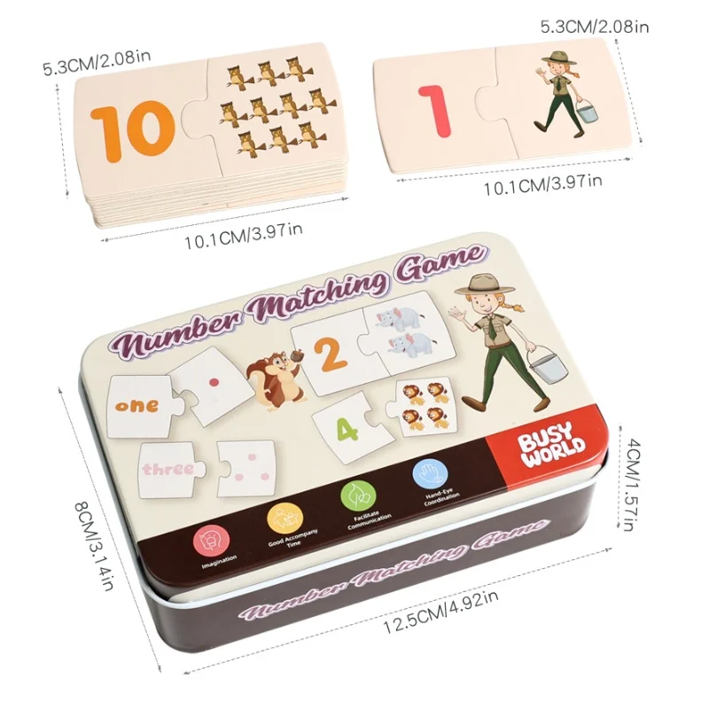Scatola di ferro per bambini Numero di illuminazione accoppiato Gioco di animali in legno Puzzle Board Gioco di allenamento per pensiero logico Giocattoli educativi