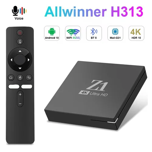 Z1 TV Box Allwinner H313 Android10 TV Box 4K Ultra HD Player WIFI 4G 5G WiFi de doble banda control remoto por voz inteligente BT Set Top Box
