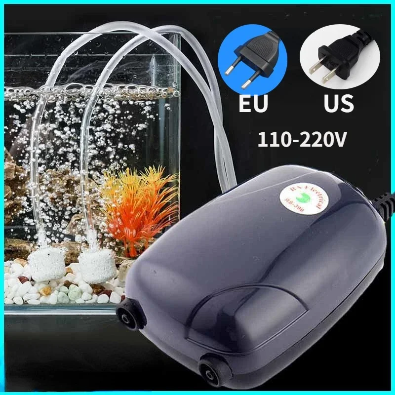 Aquarium Air Pump Fish Tank Mini Compressor Single Double Outlet with Check Valve Tube Aquatic Accessories 220V 3W 5W