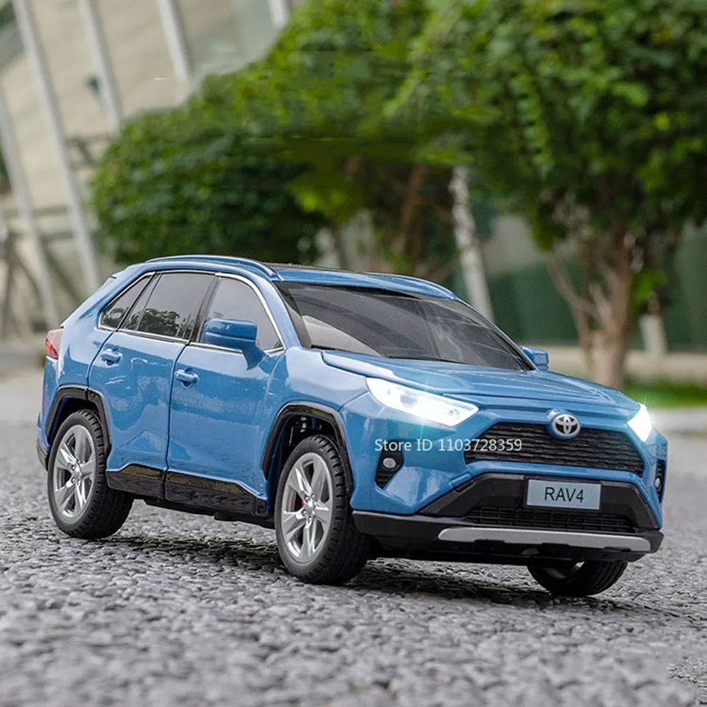 Schaal 1:24 Highlander RAV4 Speelgoedmodel Miniatuur Auto's Legering Diecast Geluid Licht Deuren Geopend Trek Schokabsorptie Jongens Geschenken
