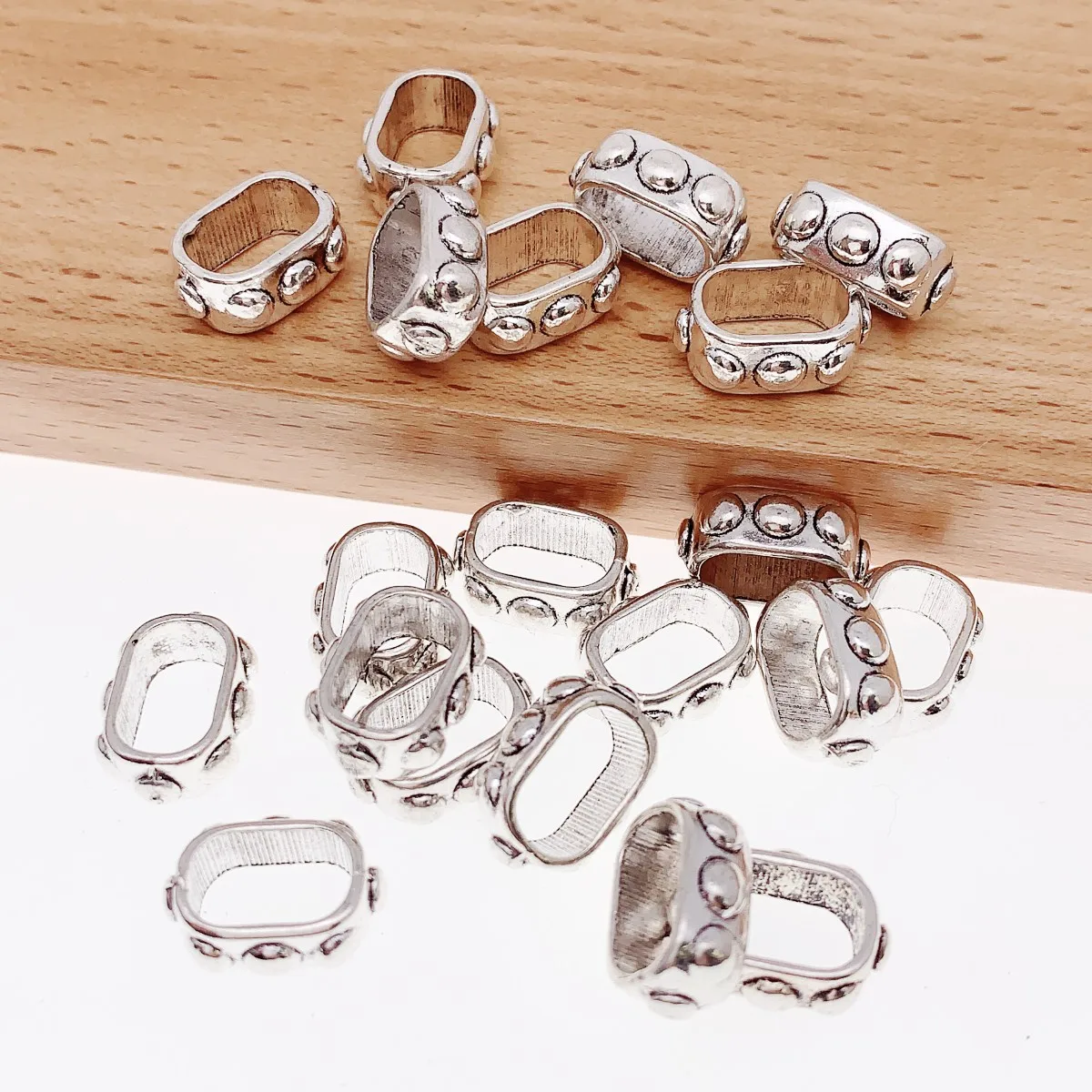 30pcs Tibetan Silver Oval Slider Beads Bracelet Necklace DIY Jewelry Making Accessories 11x15mm Hole:Approx 6.5x10.5mm