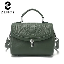 Zency New Genuine Leather Bags Female Fashion Vintage Alligator Crossbody Handbag Small Luxury Box Shoulder Tote Women Bags