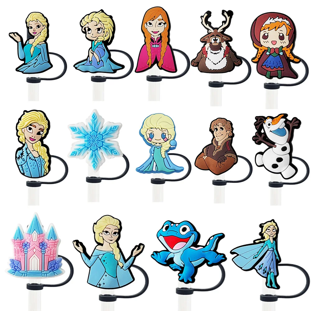 1/14pcs MINISO Disney Frozen Straw Cover Cap 10MM Drink Straw Plug Reusable Splash Proof Drinking Cup Straw Cap Pendant