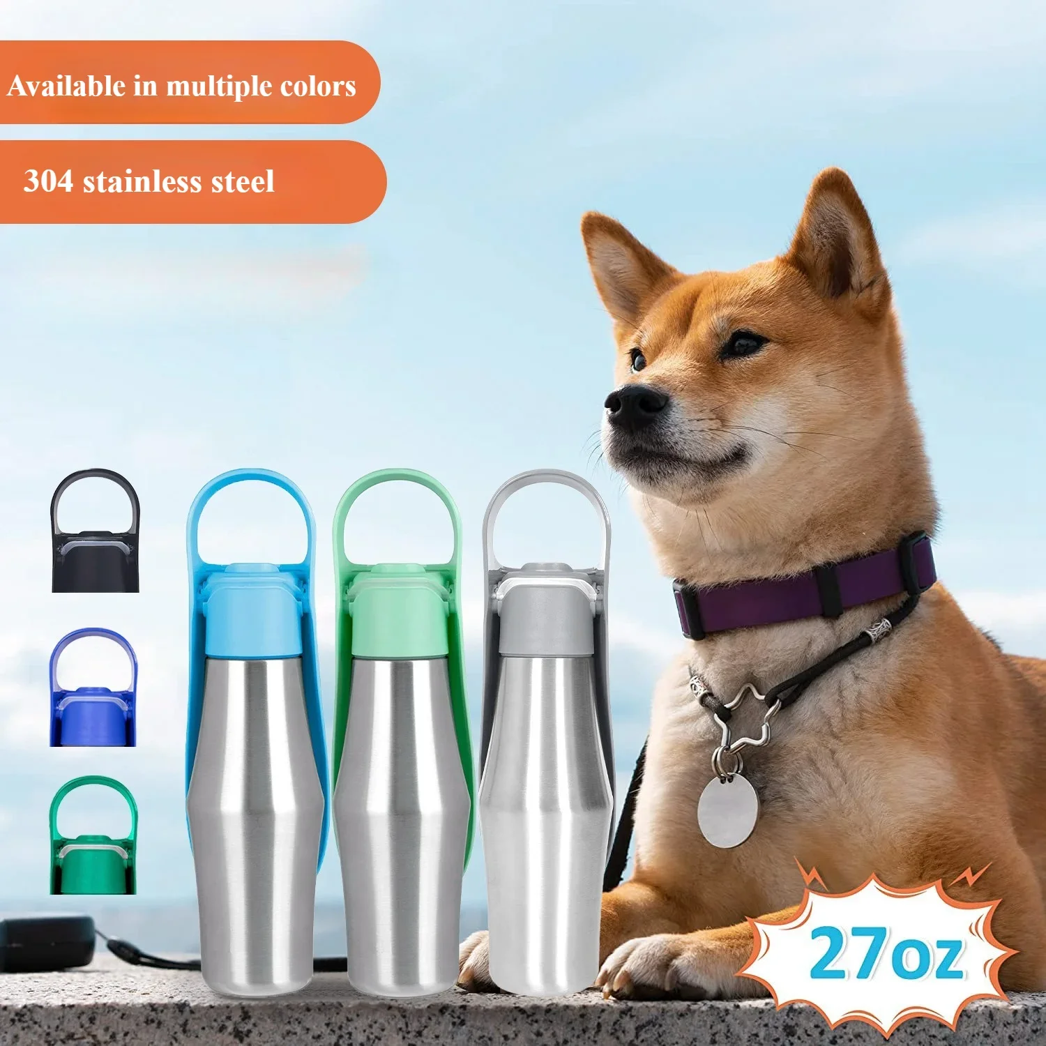 Pet Drinking Cup Outdoor Portable Stainless Steel Dog Water Bottle Leakproof Insulation Cat Outdoor Water Bottle Dog Accessories