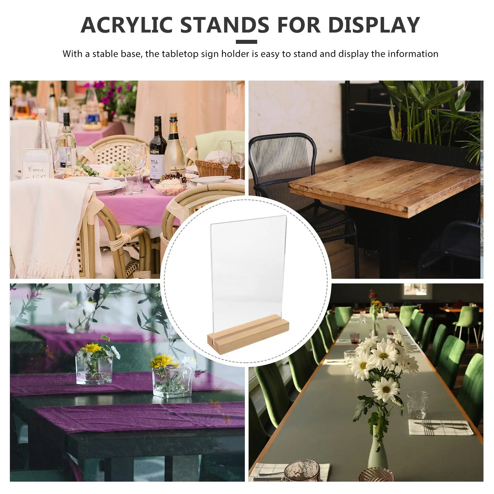 T-shaped Sign Menu Acrylic Holder A5 Wood Base Display Stand for Restaurant Office Poster Rack Table Exhibitions Lightweight