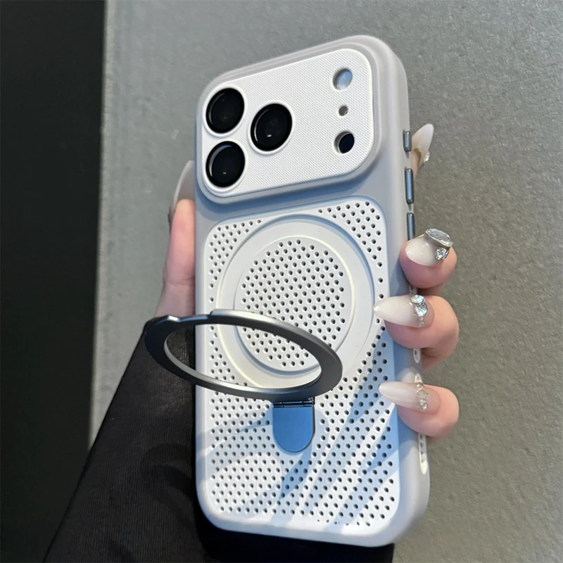 Funda de lujo con disipación de calor y soporte para iPhone 17 Pro Max 12 13 14 15 16 Plus Soporte magnético cubierta trasera mate con borde 2