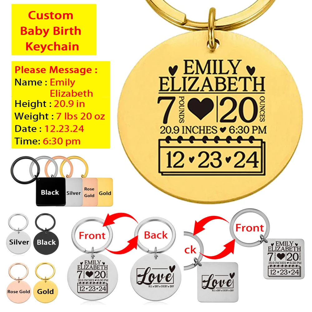 

Custom Baby Keychain Personalized Birth Name Date Time Weight Height Newborn Souvenir Mom Dad Gift Keyring Key Ring Chains Items