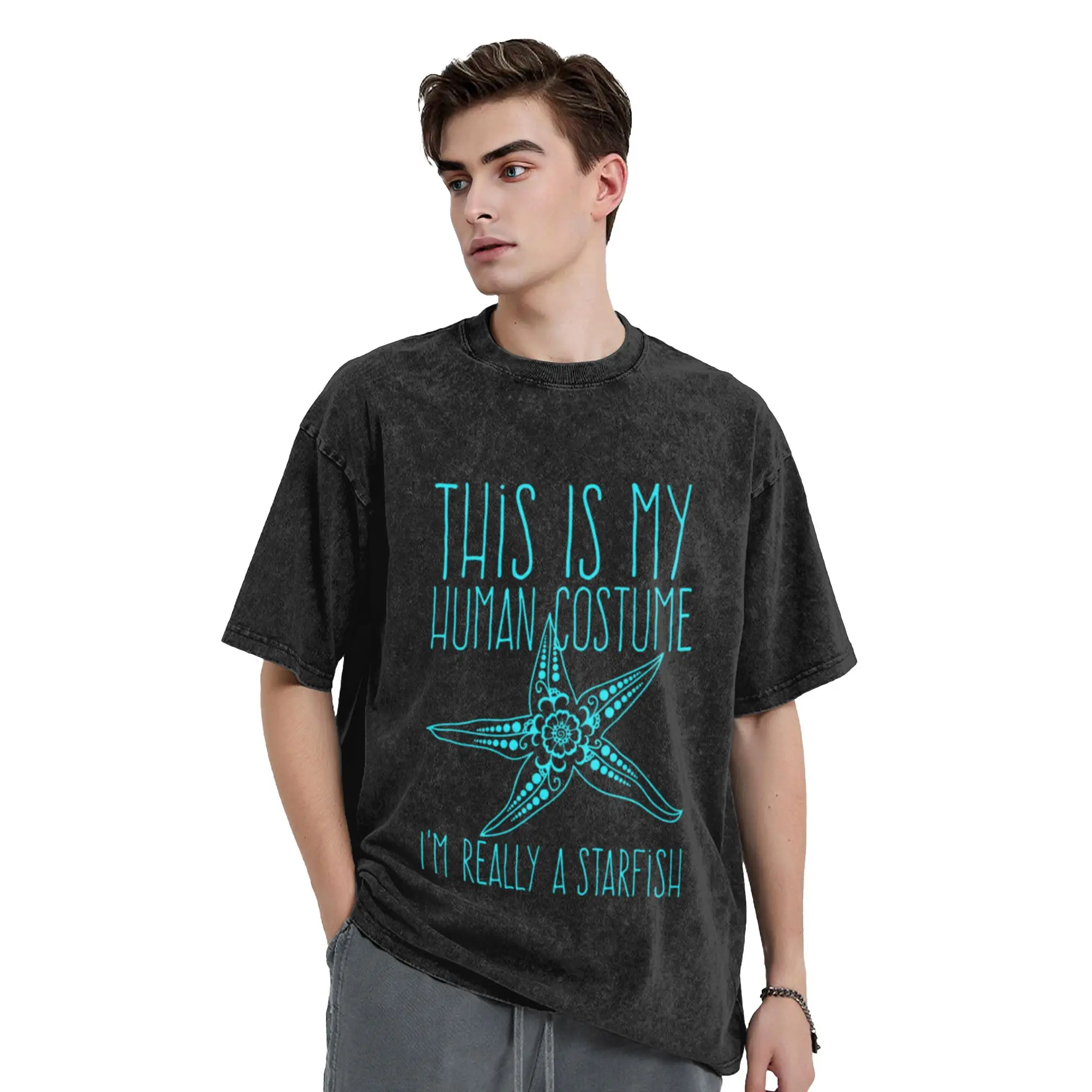This Is My Human Costume I m Really A Starfish Halloween  A T-Shirt Oversized Short Sleeve Men's Women's Cotton Tees Tops