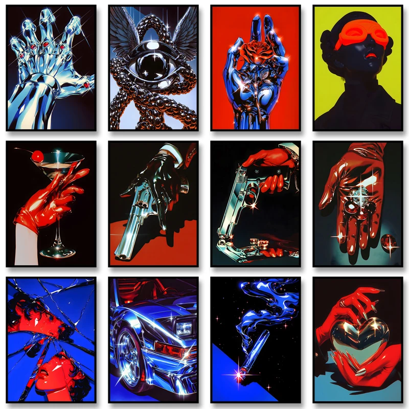 1 Stück rahmenloses Vintage-Poster mit abstraktem, klassischem Motiv, Chrom-Revolver-Druck, Leinwand-Wandkunstbild für Wohnzimmer, Schlafzimmer