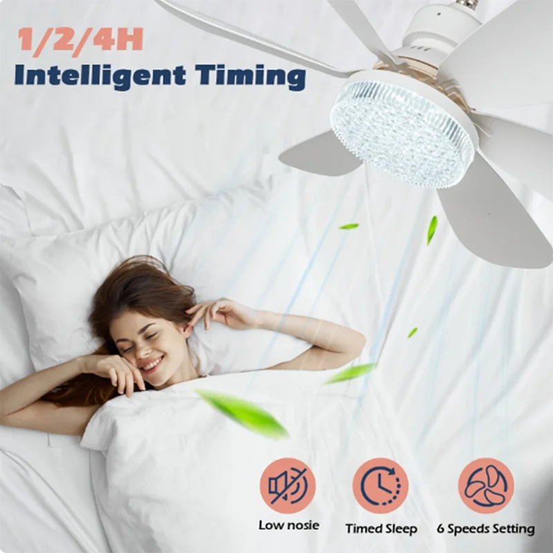 Modern small E27 screw fan light lighting remote control smart silent LED ceiling fan bedroom kitchen toilet 40W Indoor lighting