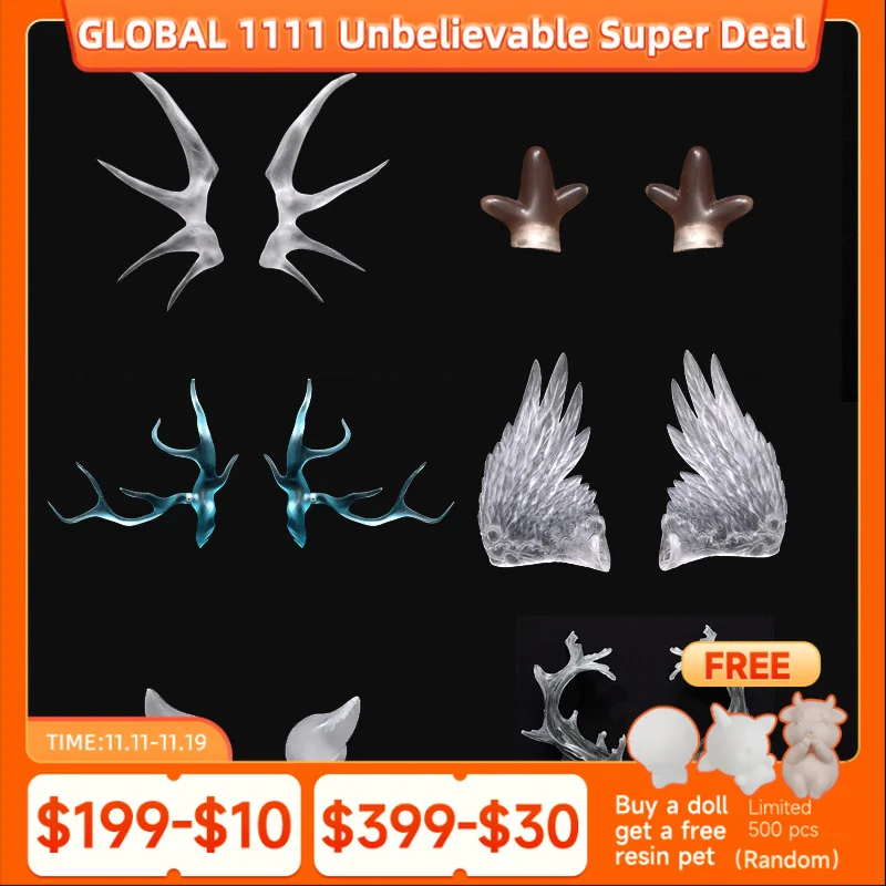 

BJD Accessories horns Wings Resin Fantasy BJD Custom Transparent Tan Skin Option Elf Ears Blue Red Pink Gift for Children