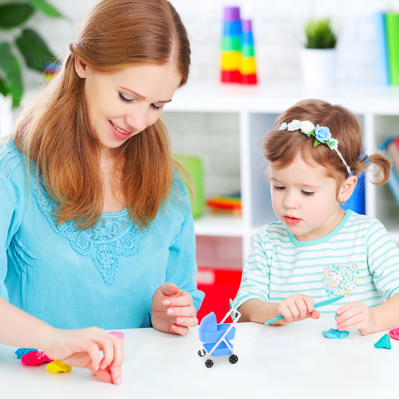 1:12 스케일 어린이를 위한 현실적인 인형의 집 유모차 미니 유모차 조립 필요 없음 경량 미니 하우스 가구와 호환 가능