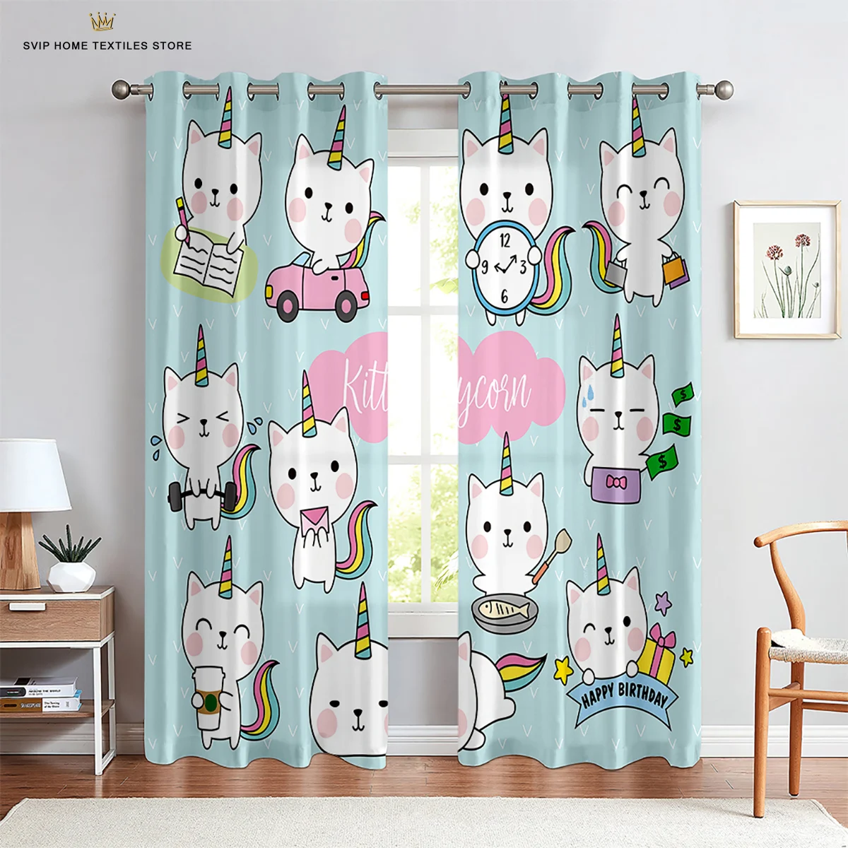 Cartoon Cute Unicorn Windows Curtains for Living Room Child Bedroom Window Treatment Blinds Kitchen Curtains