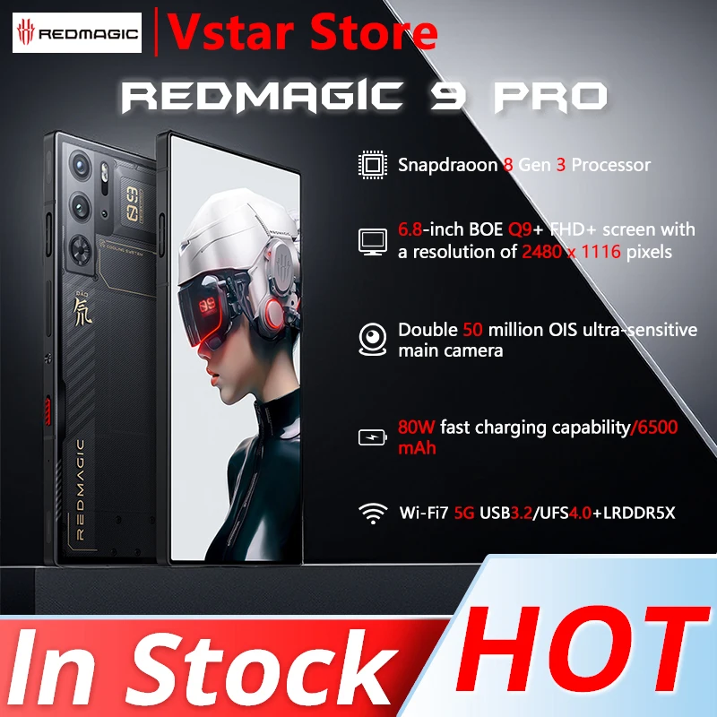 ROM global para jogos redmagic telefone, 5g, 6.8 ", snapdragon 8 gen 3, 6500mah, carga 80w, 50mp, nfc