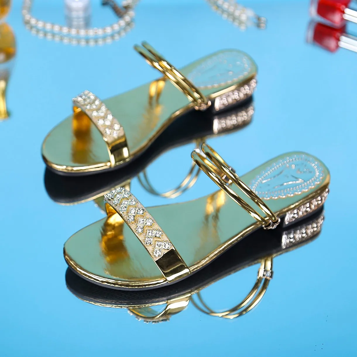 2022 Summer Women Sandals Bling Pumps Shoes Comfort Ladies Woman Gold Silver High Heels Female Footwear Slip On Sandals