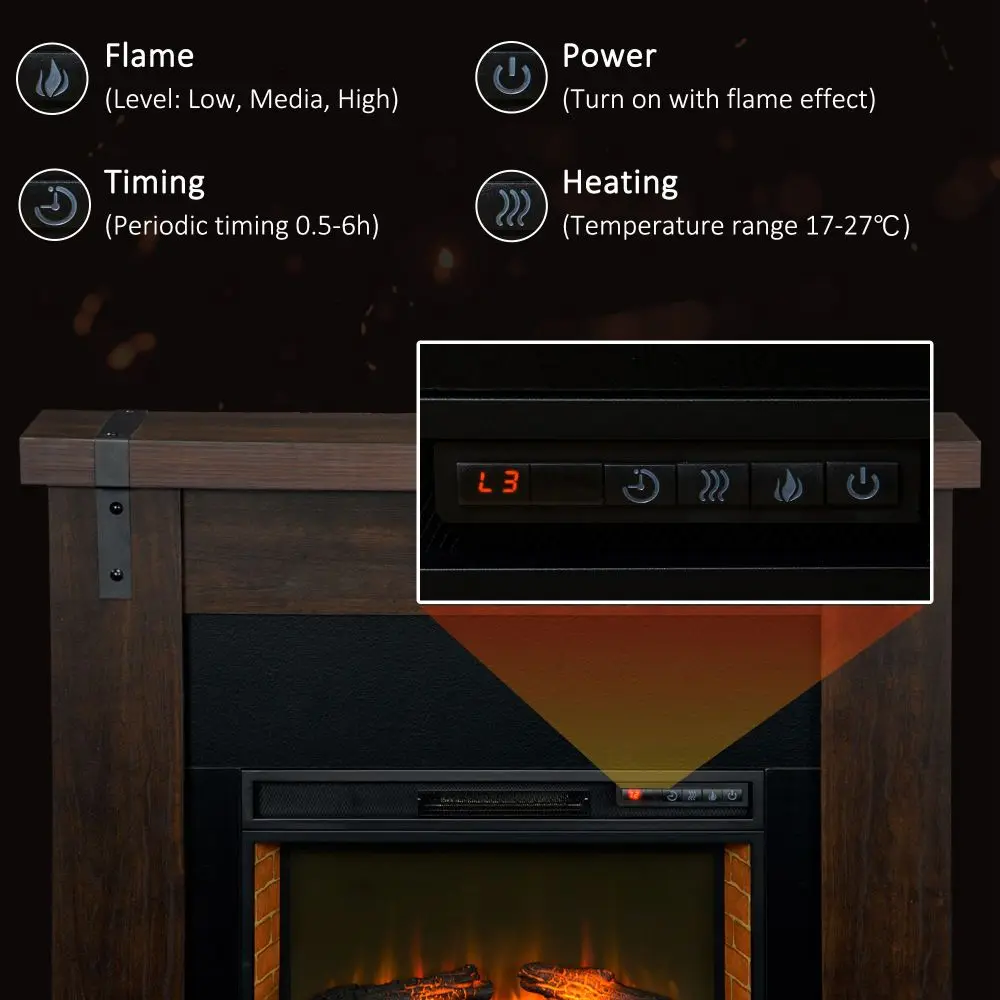 Lareira elétrica de 35" com lareira, aquecedor de lareira autônomo de 1400 W com controle remoto, proteção contra superaquecimento, temporizador, marrom