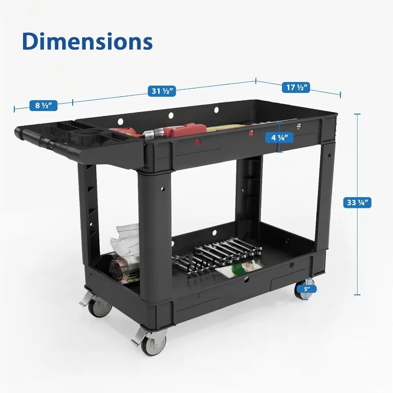 Commercial Grade 2 Shelf Utility Cart with Wheels - Rolling Tool Cart, Heavy Duty Service Push Cart for Business Warehouse