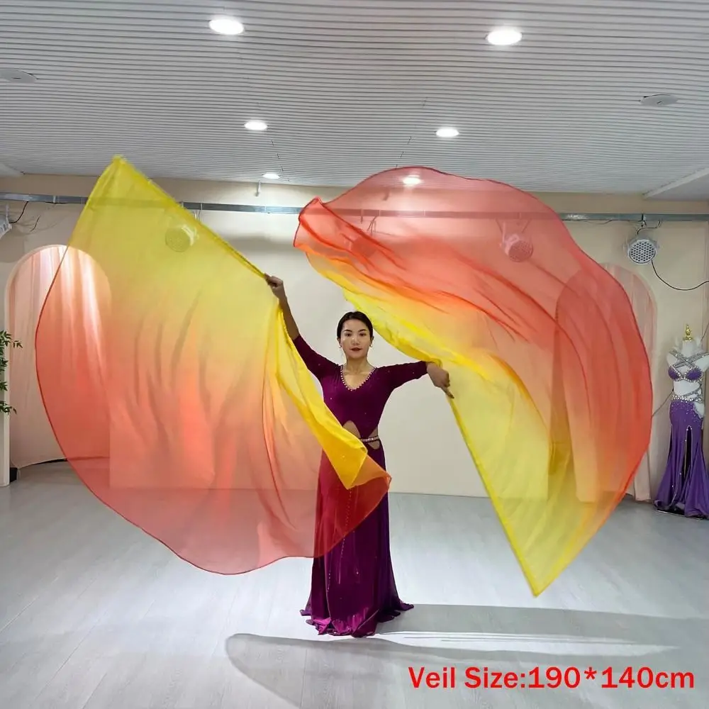 Belly Dance Props Gradient Half-circle Flag Colorful Gauze Scarf with Telescopic Stick Bellydance Stage Performance Accessories