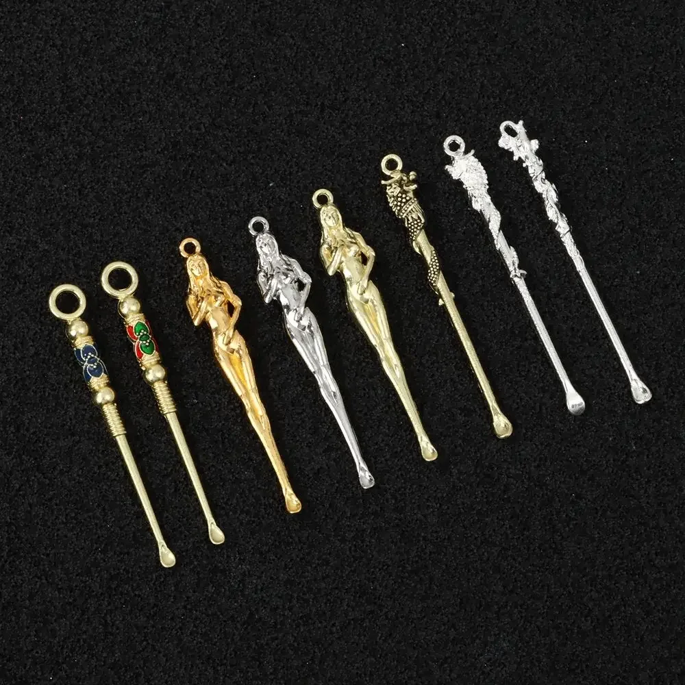 8 Styles Retro Brass Dragon Ear Spoons Outdoor Portable Ear Cleaning Tool Ear Pick Wax Remover Curette Cleaner Keychain Pendants