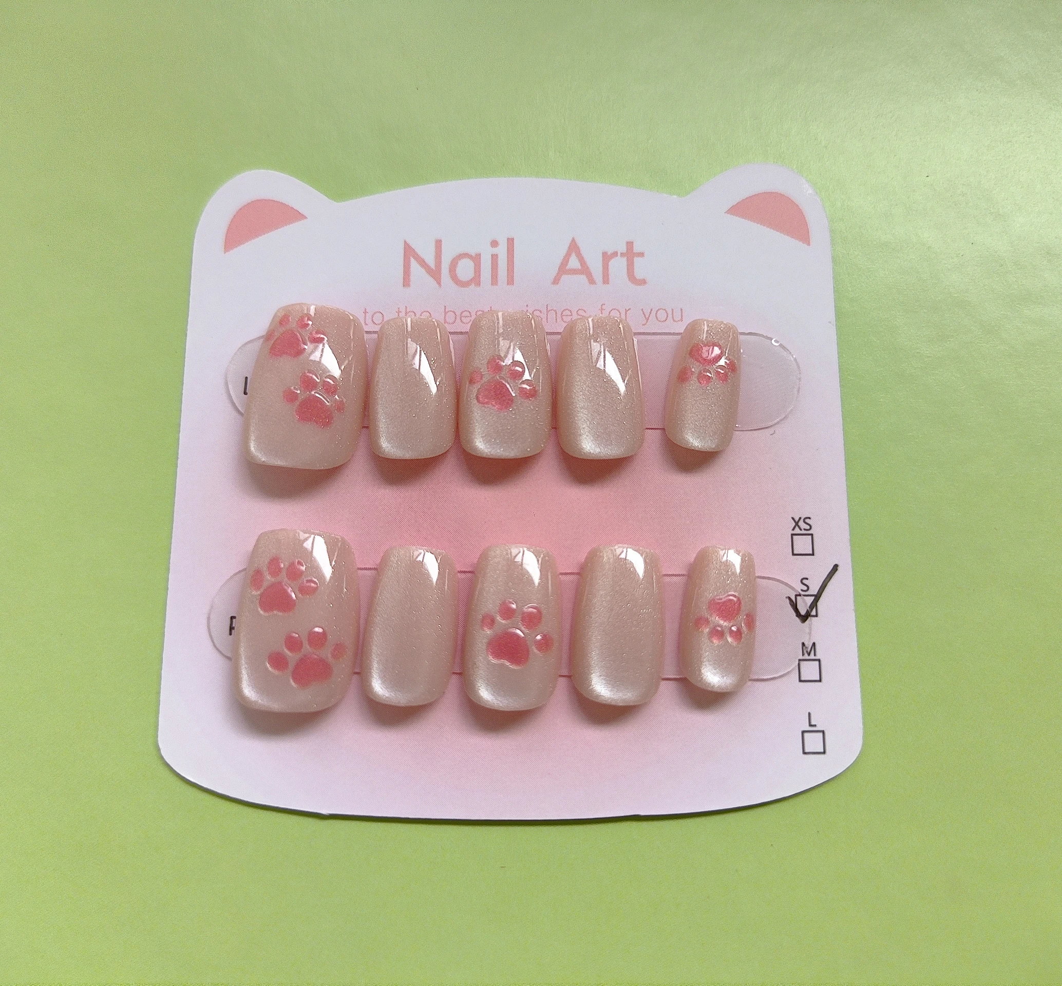 10pcs Cute Woman Press On Nails Handmade Pink Cat Claw Short False Artificial Nail Tips Decorated Korean Nails Press On