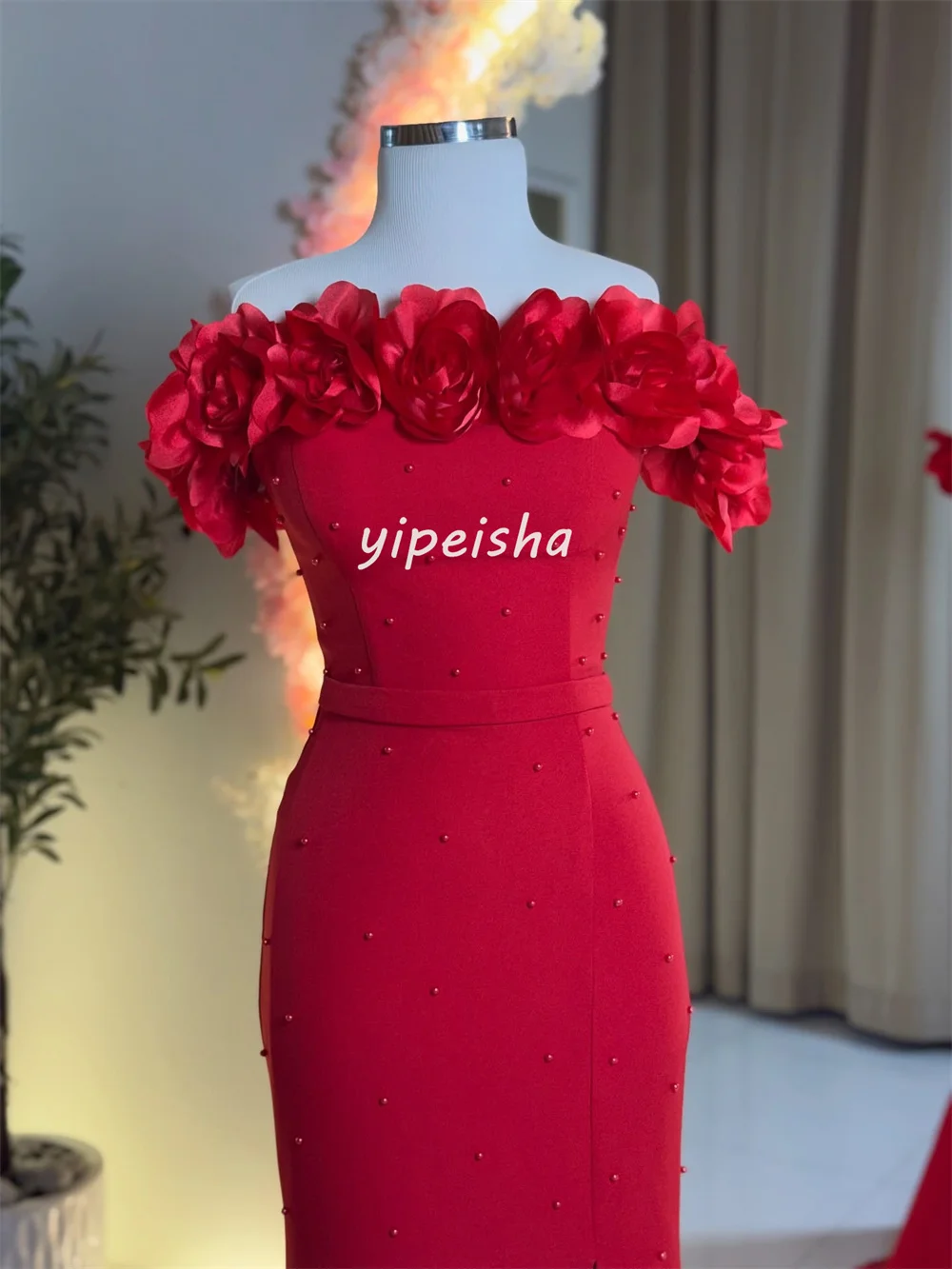 Индивидуальные современные стильные одинаковые трикотажные платья ручной работы с цветочным бисером Русалка с открытыми плечами Длинные платья Платья для особых случаев на заказ