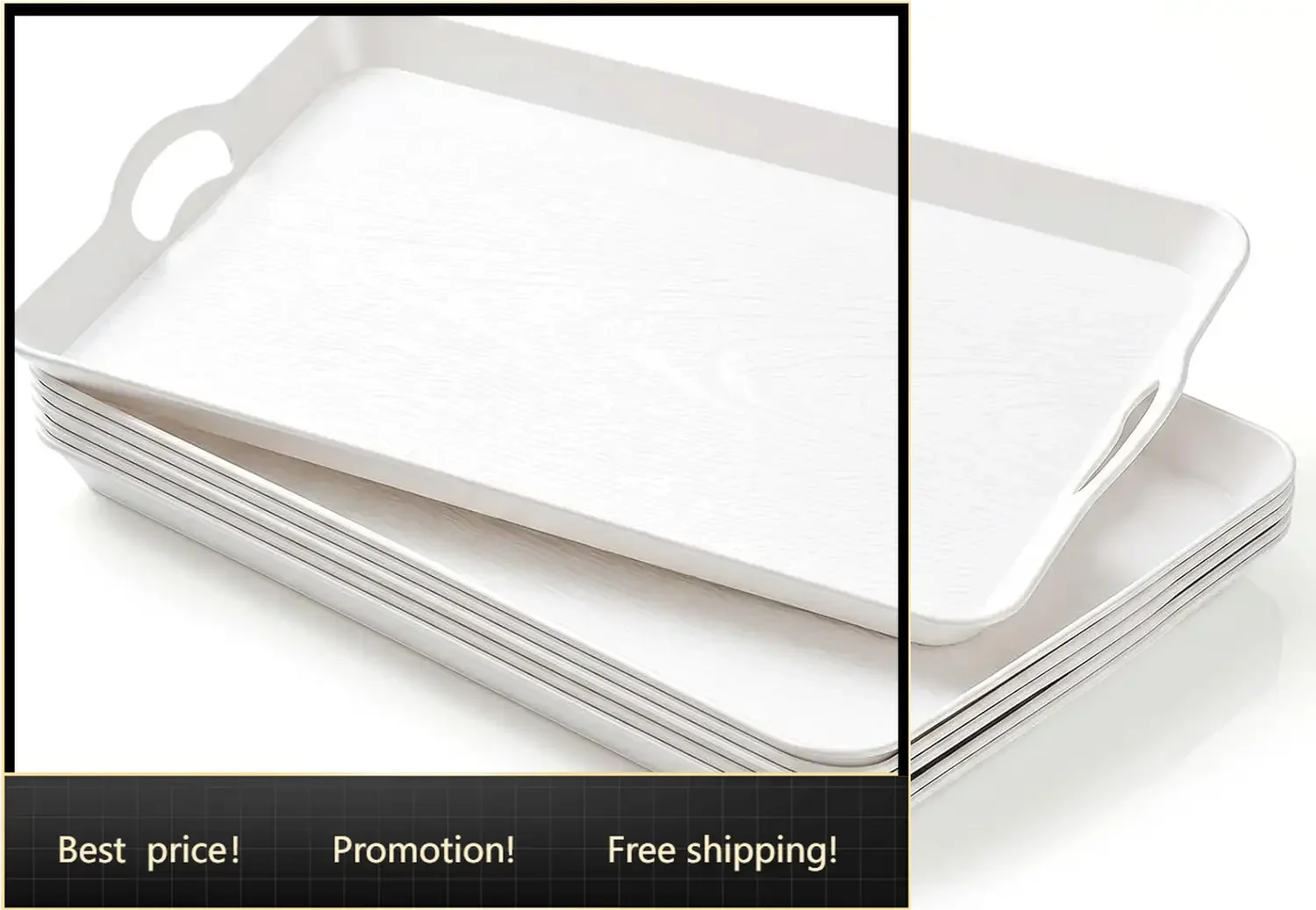 6 Pack Extra Large Serving Trays with Handles Trays for Eating 20 x 13 Inch Multi Purpose Plastic Tray Rectangular Anti Skid