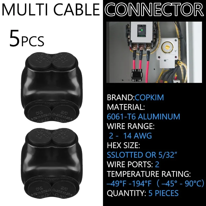 Connectors Multi Splice Connector Dual Entry Electrical Power Connector Black Cable Connectors 2 Port Connectors(