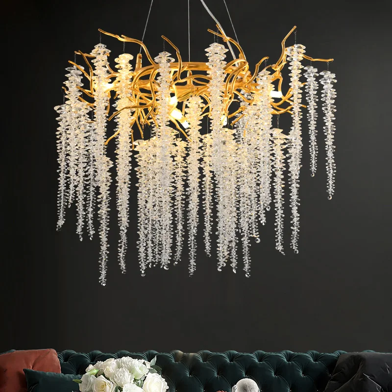 

Gold Crystal Chandeliers Modern Chandelier Lighting Tree Branch Raindrop Chandelier Hanging Pendant Light Fixture