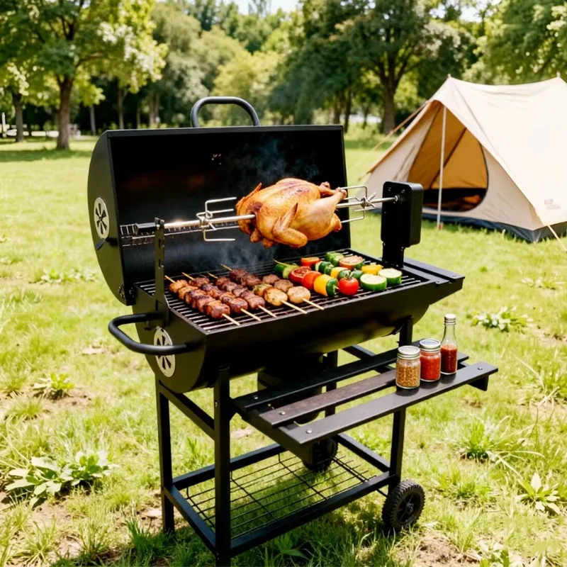 Outdoor Party Iron Chicken Rotisserie Kit Electric Roaster Barrel BBQ Grill Charcoal Grill with Automatic Rotating Grill
