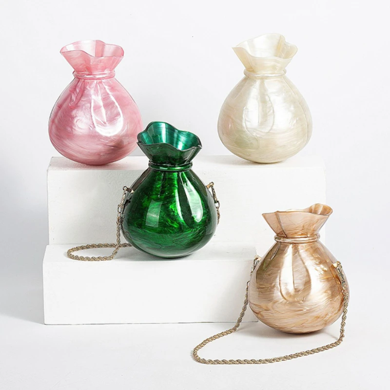 

Женская акриловая сумка в форме кошелька, милая ваза, вечерний клатч с ремешком-цепочкой для свадебной вечеринки, роскошный дизайнерский кошелек и сумочка