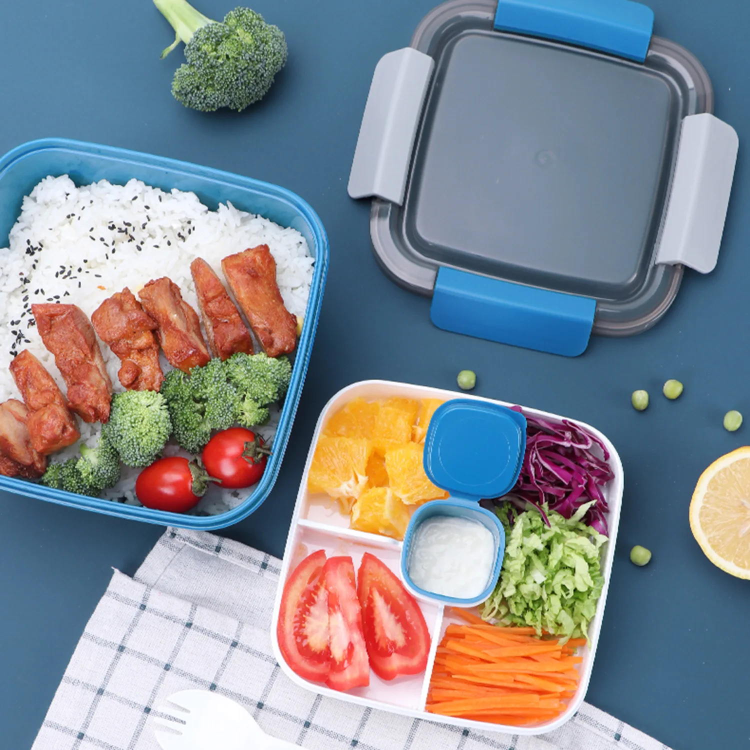 

Salad On The Go Lunch Bento Box Portable Microwave Safe Food Grade Plastic Leak-Proof Containers With Compartments & Sauce Box