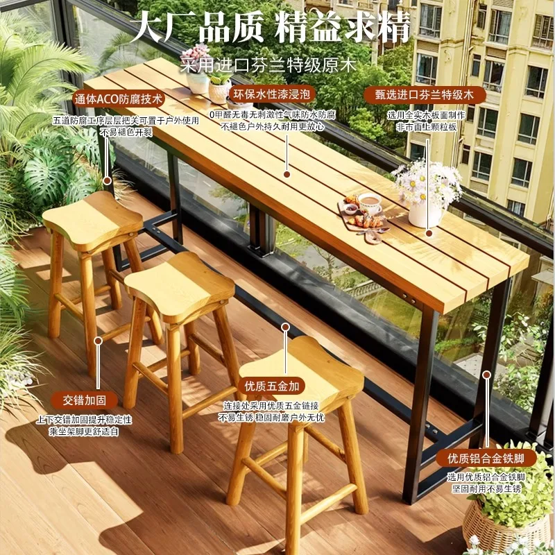 American outdoor balcony bar table courtyard preservative wood strip coffee high table and chair combination terrace high chair