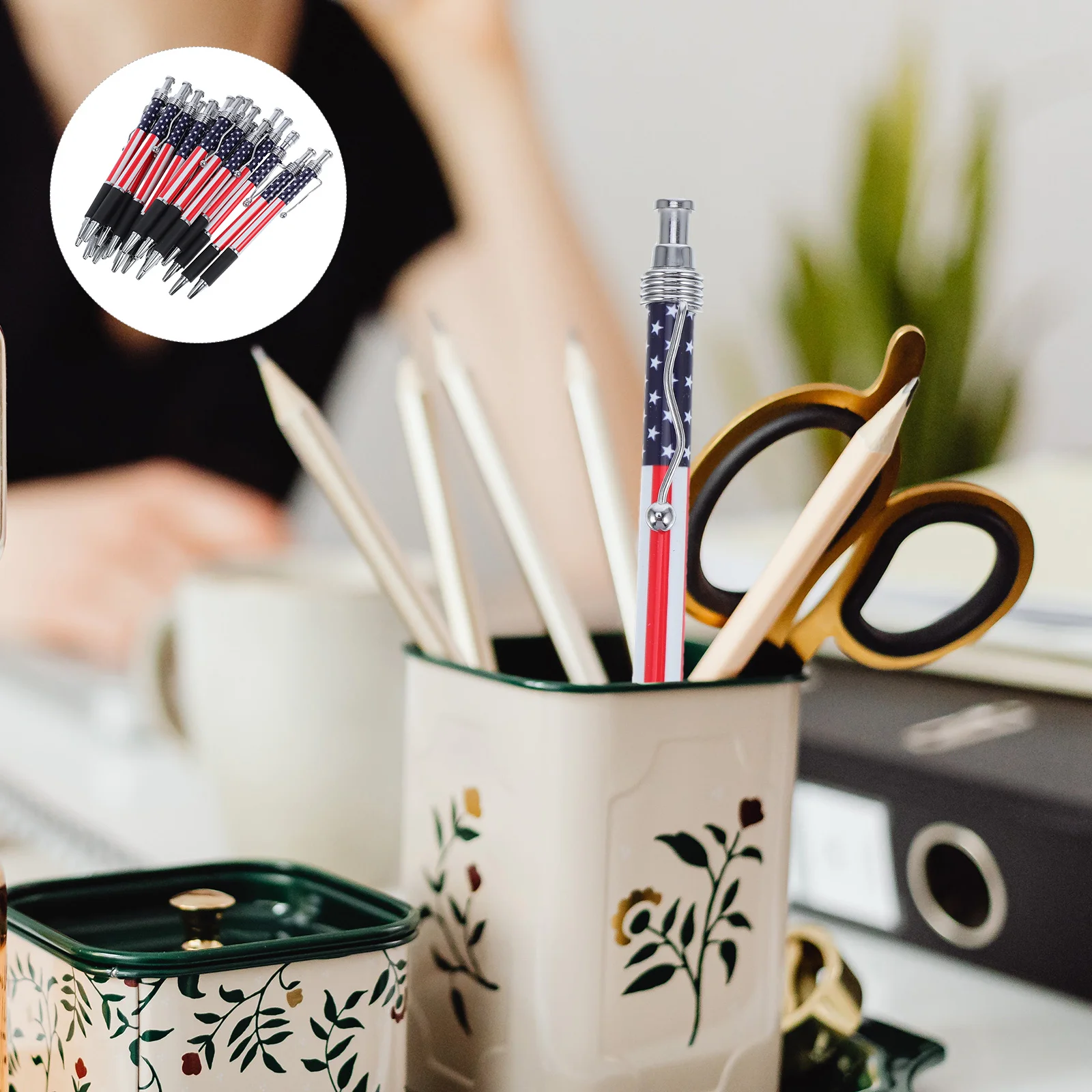 

24Pcs American Flag Ballpoint Pens Retractable 1.0mm Black Ink Smooth Writing Pens for School Office Home Patriotic Events