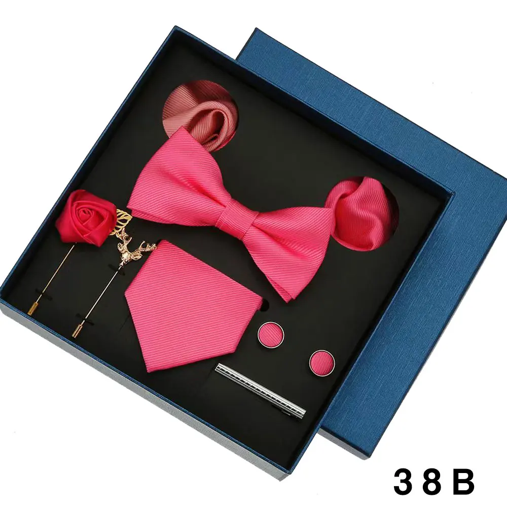 8-teiliges Luxus-Herren-Krawatten-Set in Geschenkbox, Krawatte mit festlicher Hochzeit, Fliege, Einstecktücher, Manschettenknöpfe, Clip-Broschen, Anzug – Detail 14