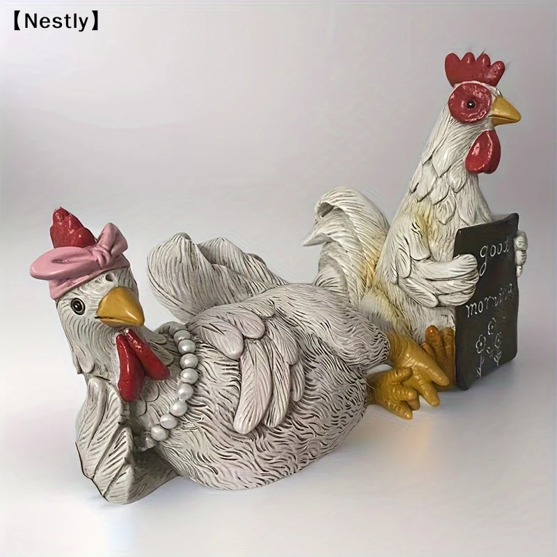 Rustic Resin Rooster & Hen 