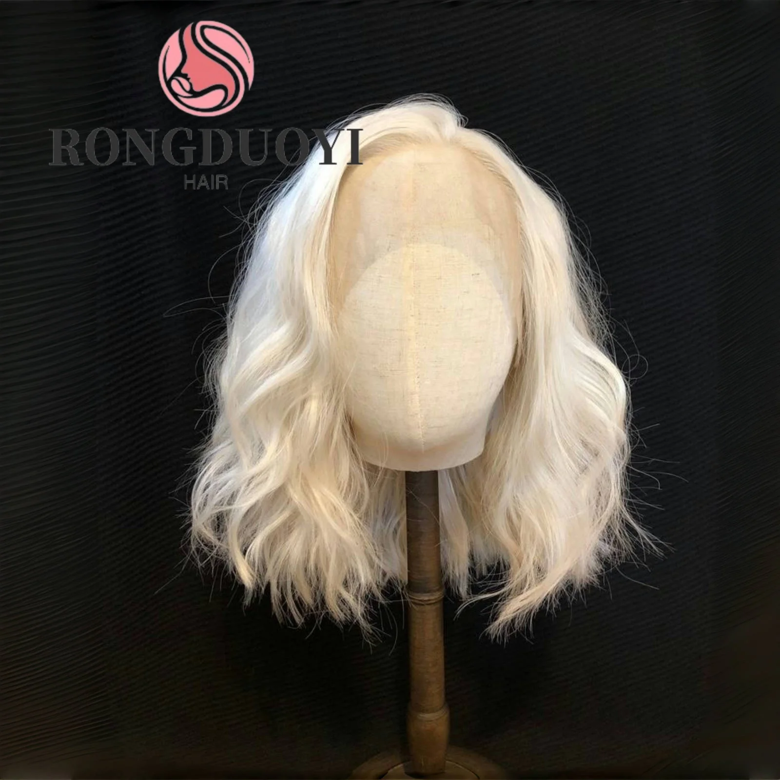 Platinum Blonde Bob Wig Natural Wavy Synthetic Lace Front Wig Curly Shoulder Short Hair Colored 13X4 Lace Frontal Wigs for Women