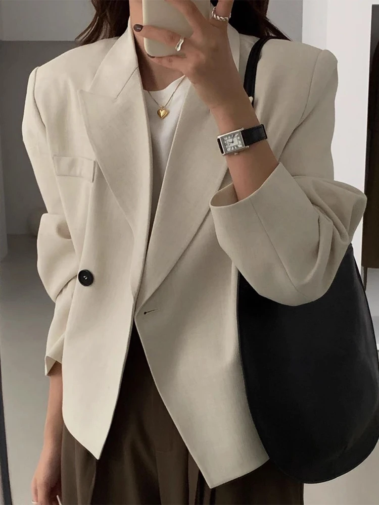 

Chic Autumn New Sle Casual Versatile Long Sve Single Button Suit Jaet Women's Loose Fit ort Outerwear Commute Wind