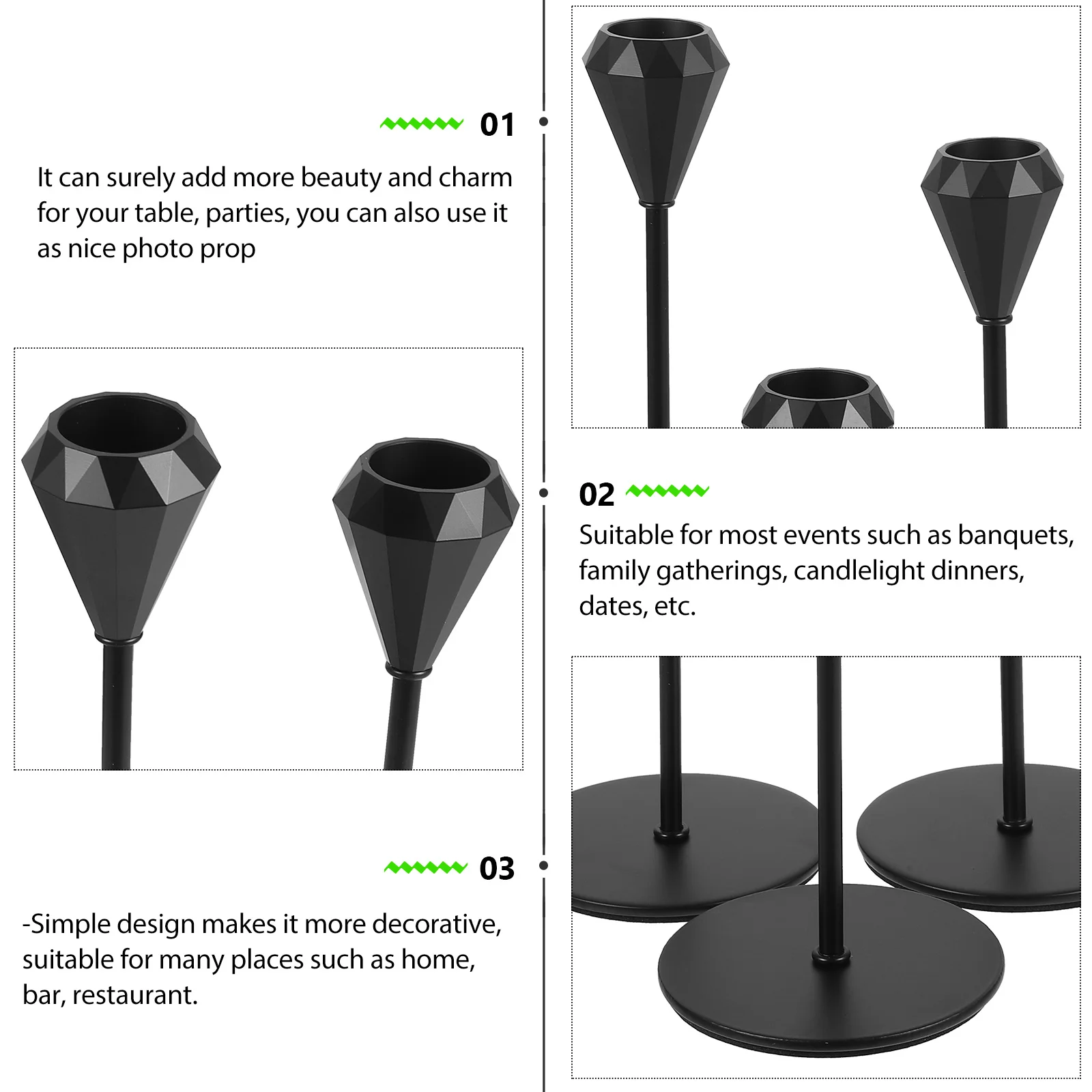 3Pcs Metal Diamond Holder Stable Base Decorative Centerpiece for Banquets Dinner Party Home Decor Holder